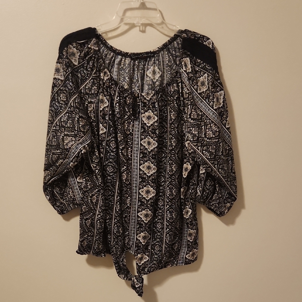 French Laundry Bohemian Black and White Blouse 3/4 Sleeves Approx 1X